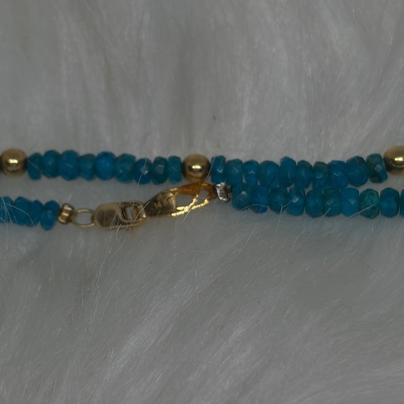 Genuine Blue Apatite Stone Necklace with 14k Gold Clasp and Beads - Picture 5 of 6